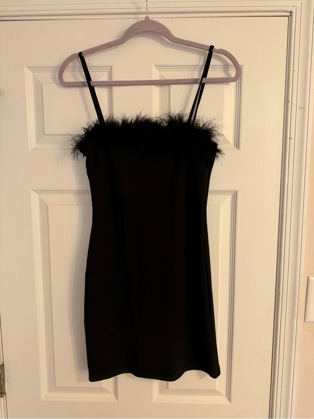 SHEIN Black Feather-Trim Mini Slip Dress